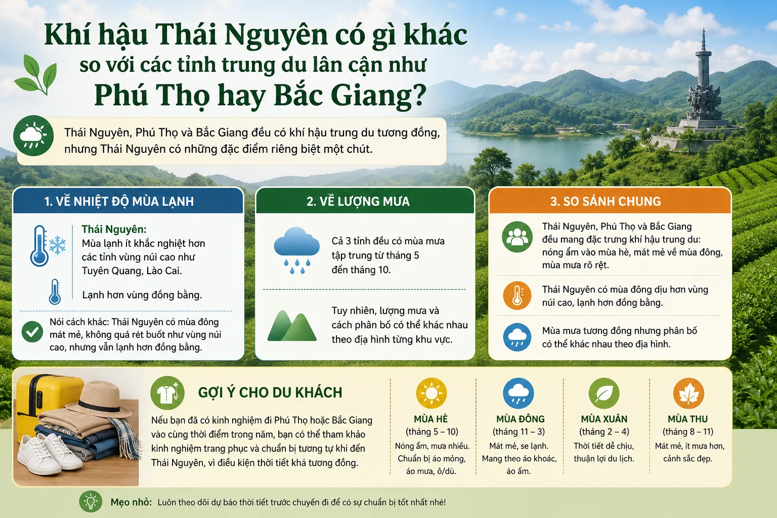 Khí hậu Thái Nguyên có gì khác so với các tỉnh trung du lân cận như Phú Thọ hay Bắc Giang?