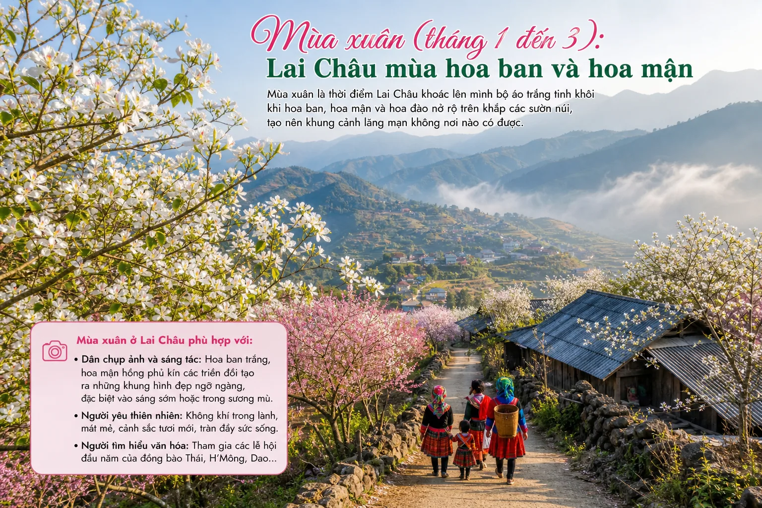 Mùa xuân (tháng 1 đến 3): Lai Châu mùa hoa ban và hoa mận